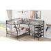 L-shaped Metal Twin over Full Bunk Bed and Twin Size Loft Bed with Shelves & Guardrail