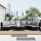 5-Piece Half Moon Outdoor Sectional Sofa Set, Patio All-Weather PE Wicker Furniture with Tempered Glass Table
