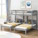 Twin over Twin & Twin Bunk Bed, Full-length Guardrail with Built-in Middle Drawe