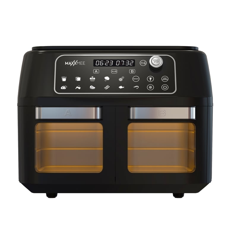 GOURMETmaxx MAXXMEE Heißluft-Fritteuse Doppelkammer 11l - Kombination aus Heißluftofen, Grill & Fritteuse mit 2 XXL-Frittierfächern je 5,5l - Digitales Bedienfeld Image