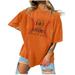 Olyvenn Women s Trendy Plus Size Blouses Dressy Women 2023 Fashion Summer Drop Shoulder Short Sleeve Tees Baseball Letter Print Tops Crew Neck Shirts Vacation Cute Loose Casual Blouse Orange 12