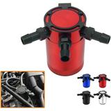 Compact Baffled 3-Port Oil Catch Can+ 0.41 10.3mm Oil Drain Cock Valve 2 Inlets 1 Outlet Red