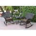 Jeco W00215-2-RCES007 Windsor Espresso Wicker Rocker Chair & End Table Set with Brown Cushion