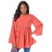 Plus Size Women's Angel-Sleeve Eyelet Tunic. by Roaman's in Sunset Coral (Size 18 W)