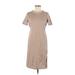 Shein Casual Dress - Shift Crew Neck Short sleeves: Tan Print Dresses - Women's Size 6