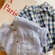 Chemise à manches courtes en coton pour enfants chemises à carreaux rayées avec poche bébé