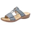 Pantolette RIEKER, Damen, Gr. 42, blau (jeansblau), Lederimitat, unifarben, klassisch, Schuhe, Keilabsatz, Sommerschuh, Schlappen mit Schmuckring, Topseller