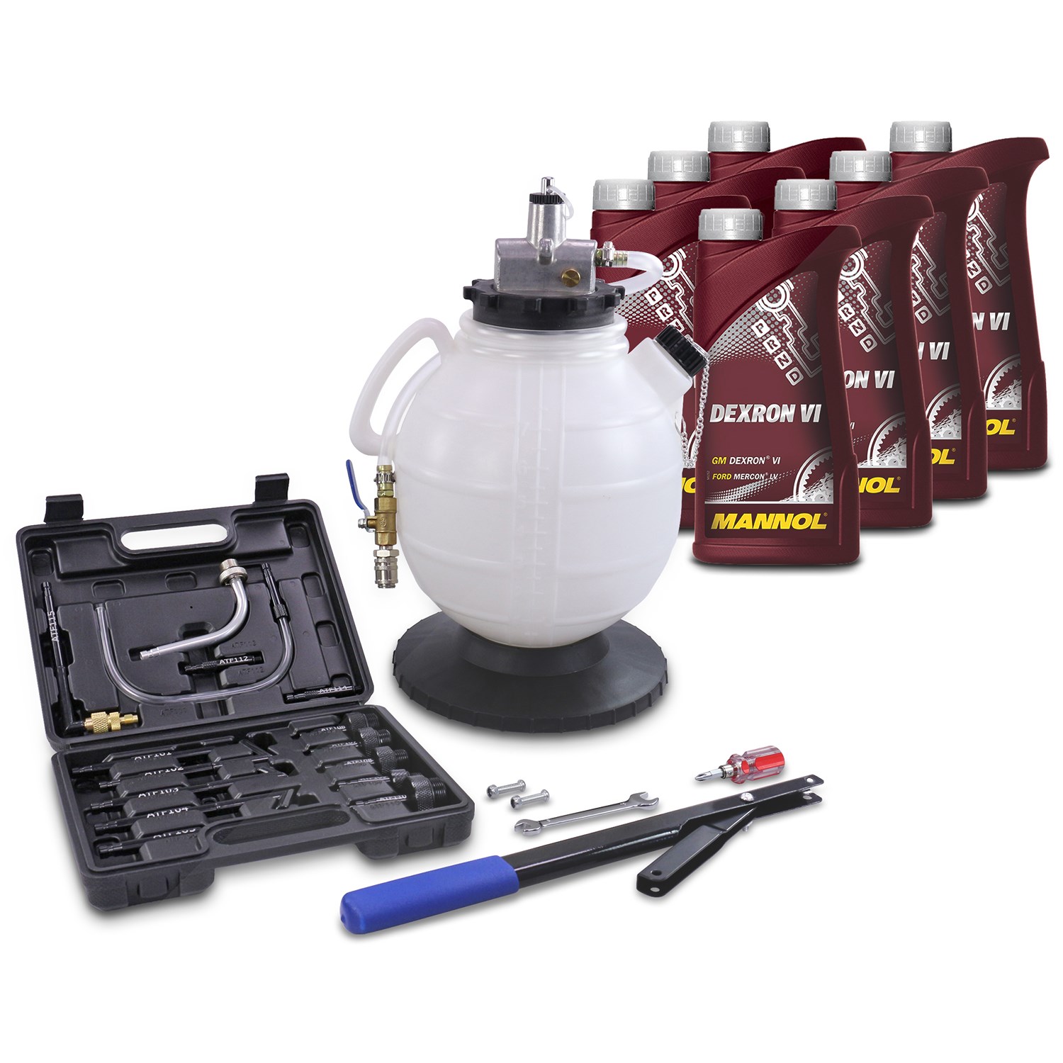 Enva Getriebeöl-Befüllgerät mit 13 Adaptern + 7 L Dexron VI [Hersteller-Nr. 40668279] Image