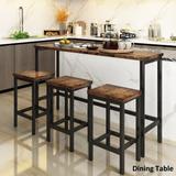 Modern Style 4-Piece Dining Table Set for 3, Classic Rectangle Steel Frame Dining Table with 3 High Quality Steel Frame Stools