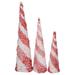 Set of 3 LED Lighted Snowy Cy Cane Striped Christmas Cone Trees 3.25'