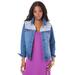 Plus Size Women's Lace Yoke Denim Jacket by Roaman's in Medium Wash (Size 12 W)