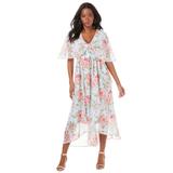 Plus Size Women's Tulip Hem Georgette Dress by Roaman's in Multi Peony Bouquets (Size 14 W)