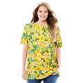 Plus Size Women's Perfect Printed Short-Sleeve Boatneck Tunic by Woman Within in Primrose Yellow Painterly Bloom (Size 1X)