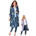 Plus Size Women's Reversible Printed Georgette Duster by Roaman's in Ikat Medallion Floral (Size 1X/2X)