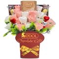 Chocolate Gift Bouquet with Croquettes and Truffles Chocolate, Heart Chocolates, Pink & White Roses - Flowers and Chocolates - Birthday Anniversary Chocolate Gifts for Her (Lindt Assorted Chocolate)