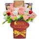 Chocolate Gift Bouquet with Croquettes and Truffles Chocolate, Heart Chocolates, Pink & White Roses - Flowers and Chocolates - Birthday Anniversary Chocolate Gifts for Her (Lindt Assorted Chocolate)