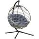 Outsunny PE Rattan Swing Chair, Outdoor Hanging Chair with Metal Stand, Thick Padded Cushion, Foldable Basket and Cup Holder, for Indoor and Outdoor, Grey