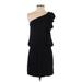 Express Casual Dress - DropWaist One Shoulder Short sleeves: Black Print Dresses - Women's Size Small