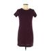 Ann Taylor LOFT Casual Dress - Shift Crew Neck Short sleeves: Purple Print Dresses - Women's Size X-Small