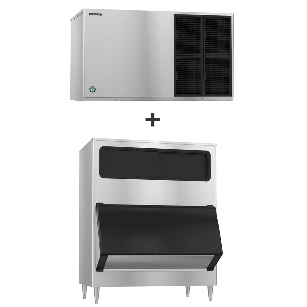 Hoshizaki KM-1301SWJ/B-1150SS 1247 lb KM Series Crescent Cube Commercial Ice Machine w/ Bin - 1148 lb Storage, Water Cooled, 208-230v, Water-Cooled Condenser, 1,148-lb. Storage Capacity, Stainless Steel