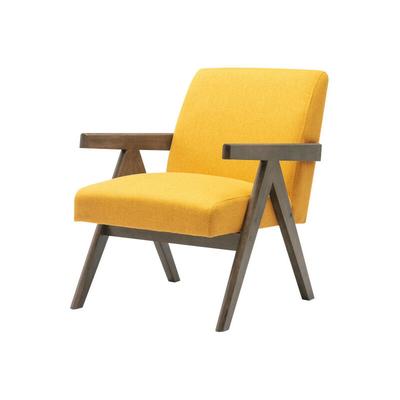 Warren - Fauteuil lounge en tissu Moutarde et bois teinté noyer gris - Jaune