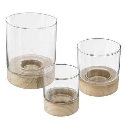 Teelichthalter-Set ete, Glas, mit Holzuntersetzern, 3 Stück Image