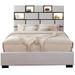 California King Fabric Upholstered Wooden Bed with Display Headboard, Beige