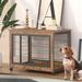 Wooden Dog Cage Crate Dog House with Double Doors on Casters