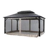12 ft. x 16 ft. Double-Top Hardtop Gazebo Canopy Outdoor Metal Roof with Mosquito Net for Patio Garden