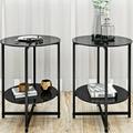Black Glass Round End Tables Living Room Set of 2 Small Round Table Black Side Table with Tempered Round Glass Top Metal Frame for Living Room Bedroom