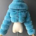 PIKADINGNIS Fashion Hooded Faux Fur Coat Women Winter High Quality Warm Blue Furry Overcoat Elegant Plush Crop Jacket Femme