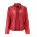 kakina CMSX Womens Jackets and Coats Plus Size Clearance Women s Slim Leather Stand Collar Zip Motorcycle Suit Belt Coat Jacket Tops Red L