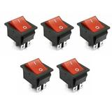 Suyin 5Pcs Red Lamp 4 Pin On/Off 2 Position Dpst Rocker Switch 16A/250V Kcd4-201 New