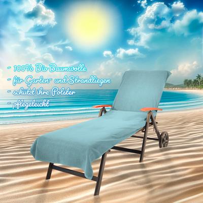 Strandtuch KINZLER "Frottier-Liegenbezug, 100% Baumwolle", blau (aqua), B:78cm L:200cm, Walkfrottee, Baumwolle, Handtücher (Packung), Liegen-Handtuch, Uni Farben, weich & flauschig, auch als 2er Set Image