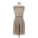 En Focus Studio Casual Dress - A-Line Scoop Neck Sleeveless: Tan Color Block Dresses - Women's Size 6