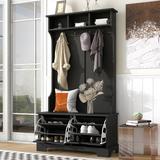 Hall Tree with Coat Rack, Hall Tree with Storage Bench and 2 Flip Shoe Storage Drawers, Wood Hallway Organizer with Shoe Bench