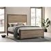Wood Panel Bed with High Headboard in Brown and Light Taupe