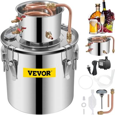 VEVOR Alcohol Still Moonshine Still 3-13.2Gal Stainless Steel 2 PotS Water Alcohol Distiller Copper Tube Home Brewing Kit