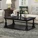 Rustic Floor Rectangle Coffee Table with Storage and Solid Pine Wood, Open Type Shelf End Tables, Carved Support Pillars Design