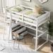 Twin Size Pine Wood Loft Bed with Built-in Long Desk, Open Storage Shelves and 2 Large Drawers