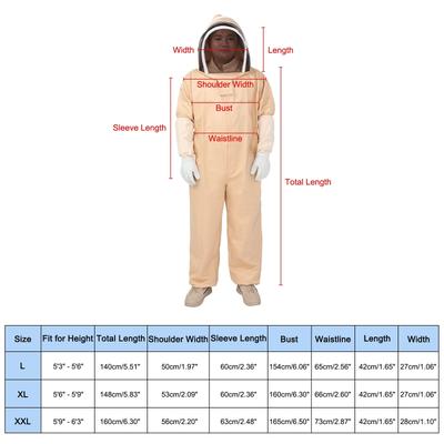 Bee Suit for Men Women L Beekeeping Suit with Glove and Veil Hood for Bee Keeper - Apricot color