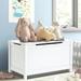 Wooden Toy Box and Storage Chest with Seating Bench Kids Ottoman Storage Box with Large Storage Space and Safety Hinged Lid Multifunctional Toy Chest for Playroom Bedroom Living Room White D1036