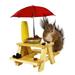 Homarden Squirrel Feeder Table with Umbrella - Wooden Squirrel Picnic Table Feeder with Corn Cob Holder & Bowl for Outside (Red)