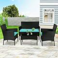 Patio Wicker Furniture Sets Garden Conversation Set Outdoor Wicker Sofa Sets 4pc with Soft Cushion and Glass Table Rattan Chair Garden Furniture Sets for Backyard Lawn Porch Poolside Balcony