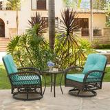 Holaki 3 Pieces Outdoor Swivel Rocker Patio Chairs 360 Degree Rocking Patio Conversation Set with Thickened Cushions and Glass Coffee Table for Backyard Blue