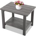 Peradix Outdoor Side Table All Weather Resistant Rectangle 2-Tier Patio Table for Backyard Garden Gray