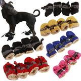 Frogued 4Pcs/Set Pet Dog Puppy Non-Slip Soft Shoes Covers Rain Boots Footwear for Home (Blue 1.38 *0.95 without Velvet*)