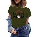 SOOMLON Women Funny Mom Shirts Sports Tops for Mom Fans Apparel Baseball Mom Tops Crewneck Short Sleeve Cool Gifts for New Moms Party Tops Army Green L