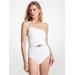 Michael Kors Stretch Nylon Belted One-Shoulder Swimsuit White 12