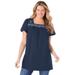 Plus Size Women's Embroidered Square Neck Tunic by Woman Within in Navy Multi Embroidery (Size 26/28)